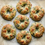 Homemade cottage cheese flagels served with toppings.