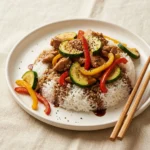 Delicious Chicken Zucchini Stir Fry served on a plate