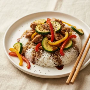 Delicious Chicken Zucchini Stir Fry served on a plate