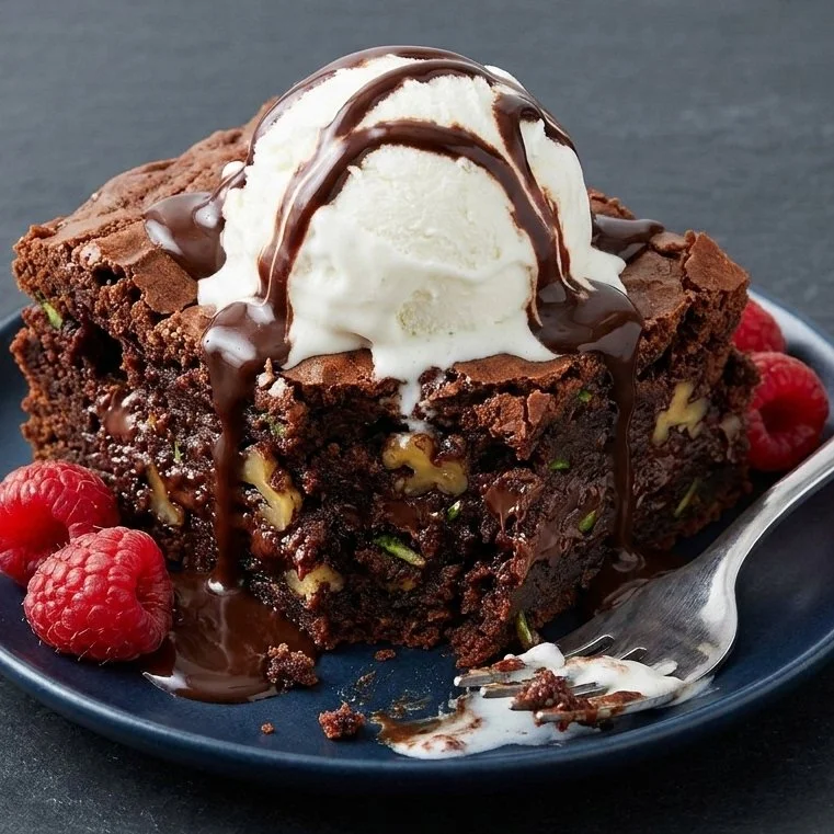 Delicious easy fudgy zucchini brownies on a plate