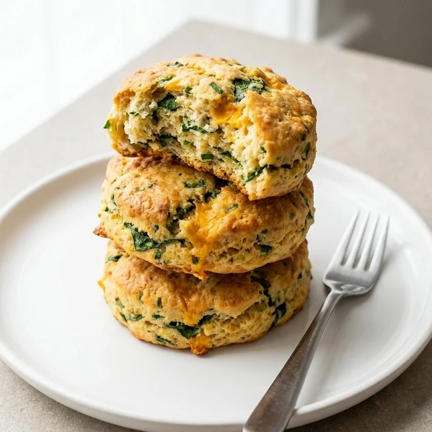 Cheddar Chive Biscuits with spinach, high-protein and deliciously baked