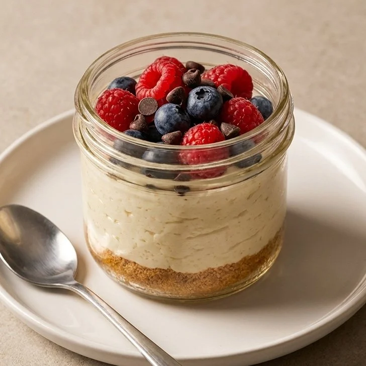 Cheesecake made with protein powder, Greek yogurt, and graham crust