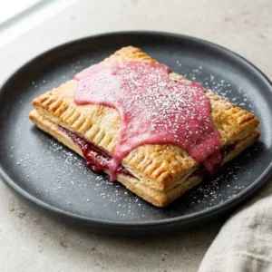 Homemade sourdough discard pop tarts on a plate with fruit filling