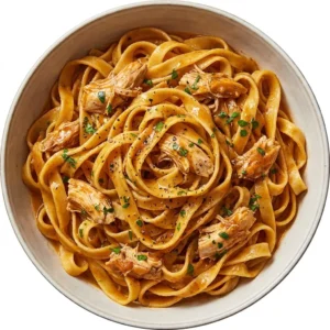 Delicious Cowboy Butter Chicken Pasta served in a bowl with fresh herbs.