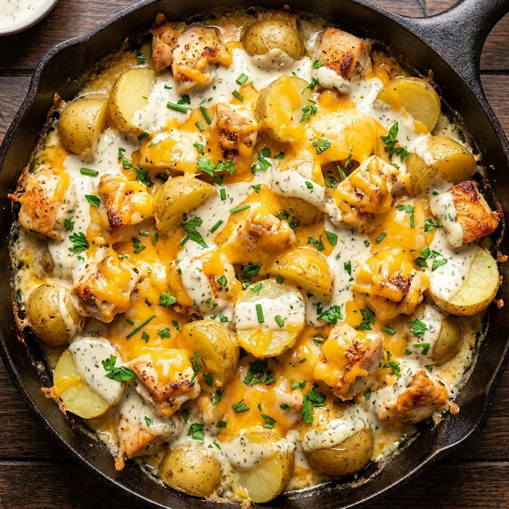 One Pan Ranch Chicken and Potatoes dish ready for a hearty meal.