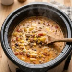Delicious creamy cowboy soup in a crock pot, easy recipe for comfort food.
