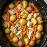 Delicious Crockpot Chicken and Potatoes dish served on a plate.