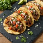 Delicious easy Crock Pot street tacos served with fresh toppings.